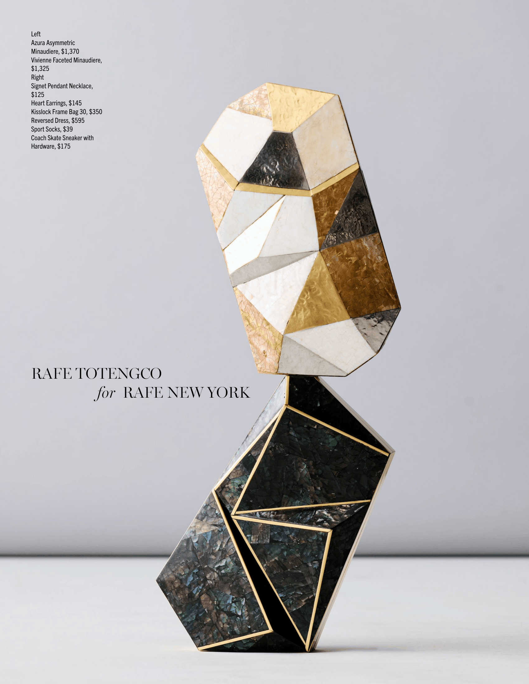 Two geometrical bags stacked together, by Rafe New York.