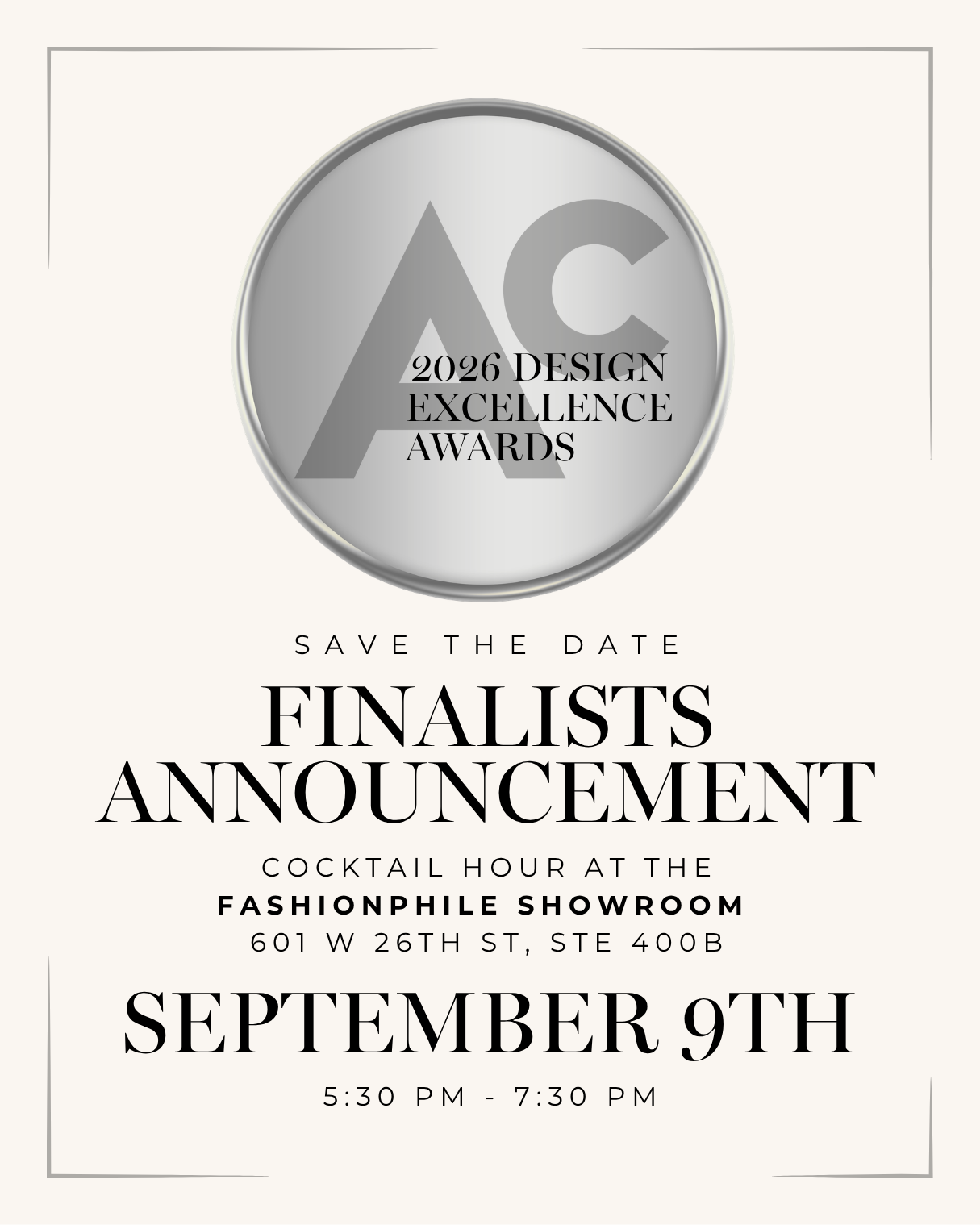 2026 Design Excellence Awards Finalists Announcement Save the Date