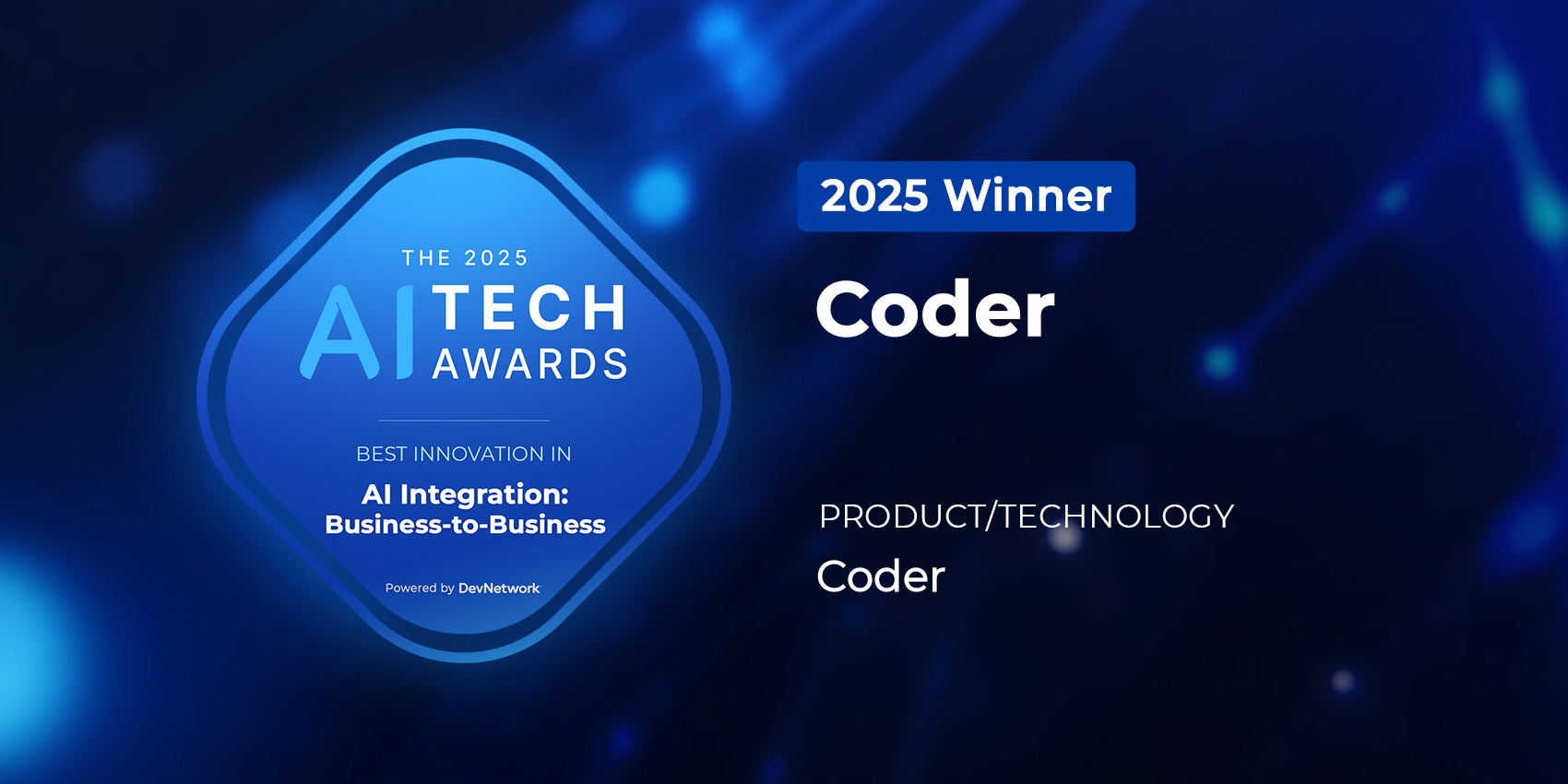 Coder Wins 2025 AI TechAward for Best Innovation in AI Integration: Business-to-Business