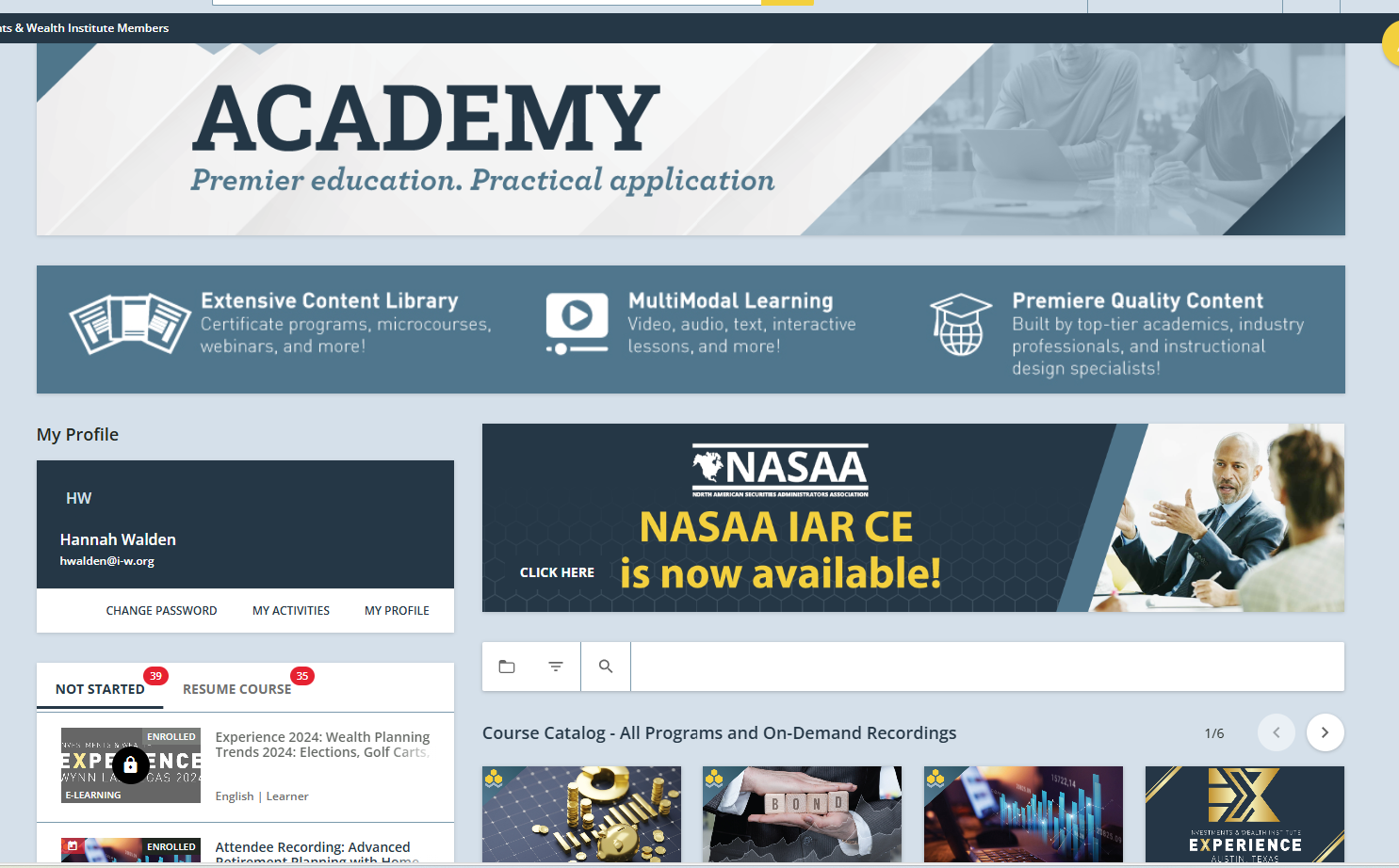 Investments & Wealth Institute Courses Now Approved for NASAA IAR CE Credit