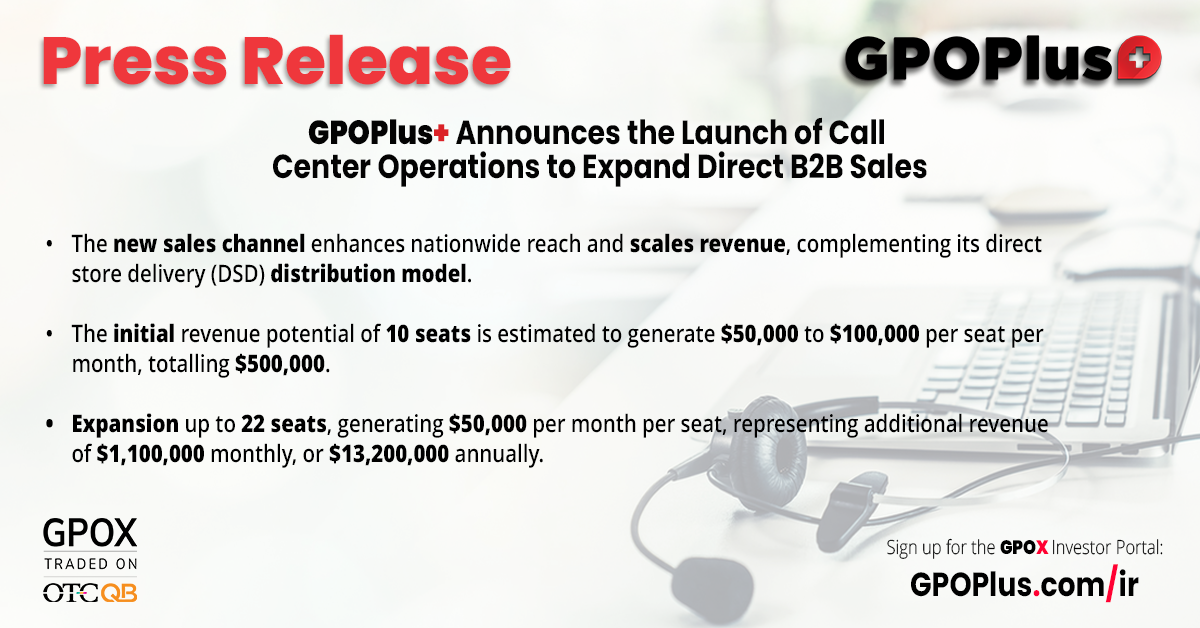 GPOPlus+ Announces the Launch of Call Center Operations to Expand Direct B2B Sales