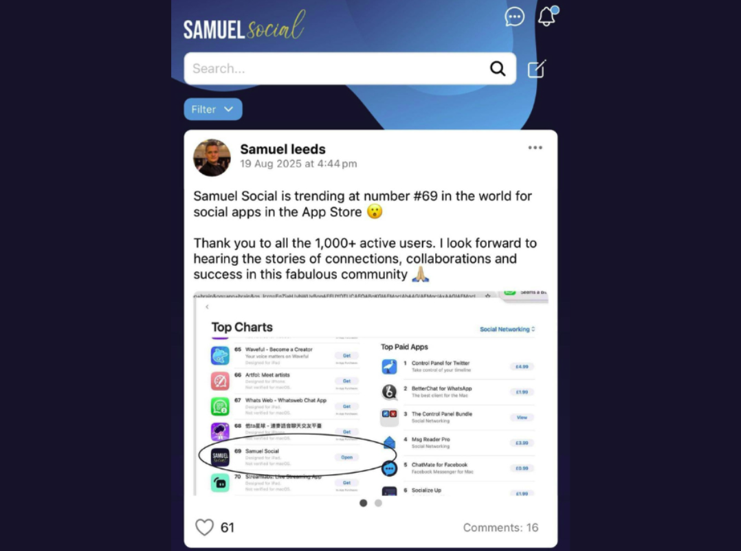 Samuel Leeds Launches Samuel Social: A Private Social Media App for Property Entrepreneurs