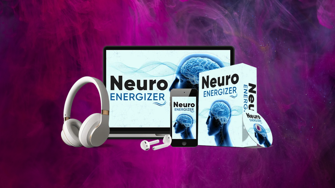 Scientific diagram showing brainwave entrainment with Neuro Energizer