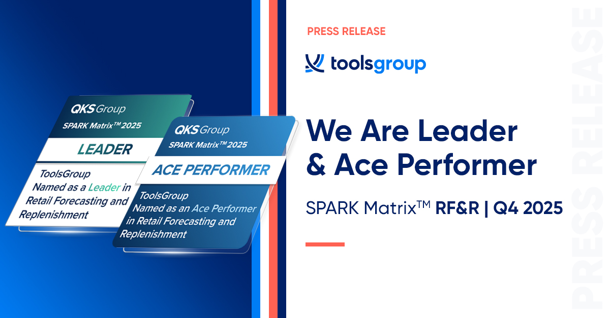 ToolsGroup Named Leader and Ace Performer in QKS Group's SPARK Matrix(TM) for Retail Forecasting and Replenishment