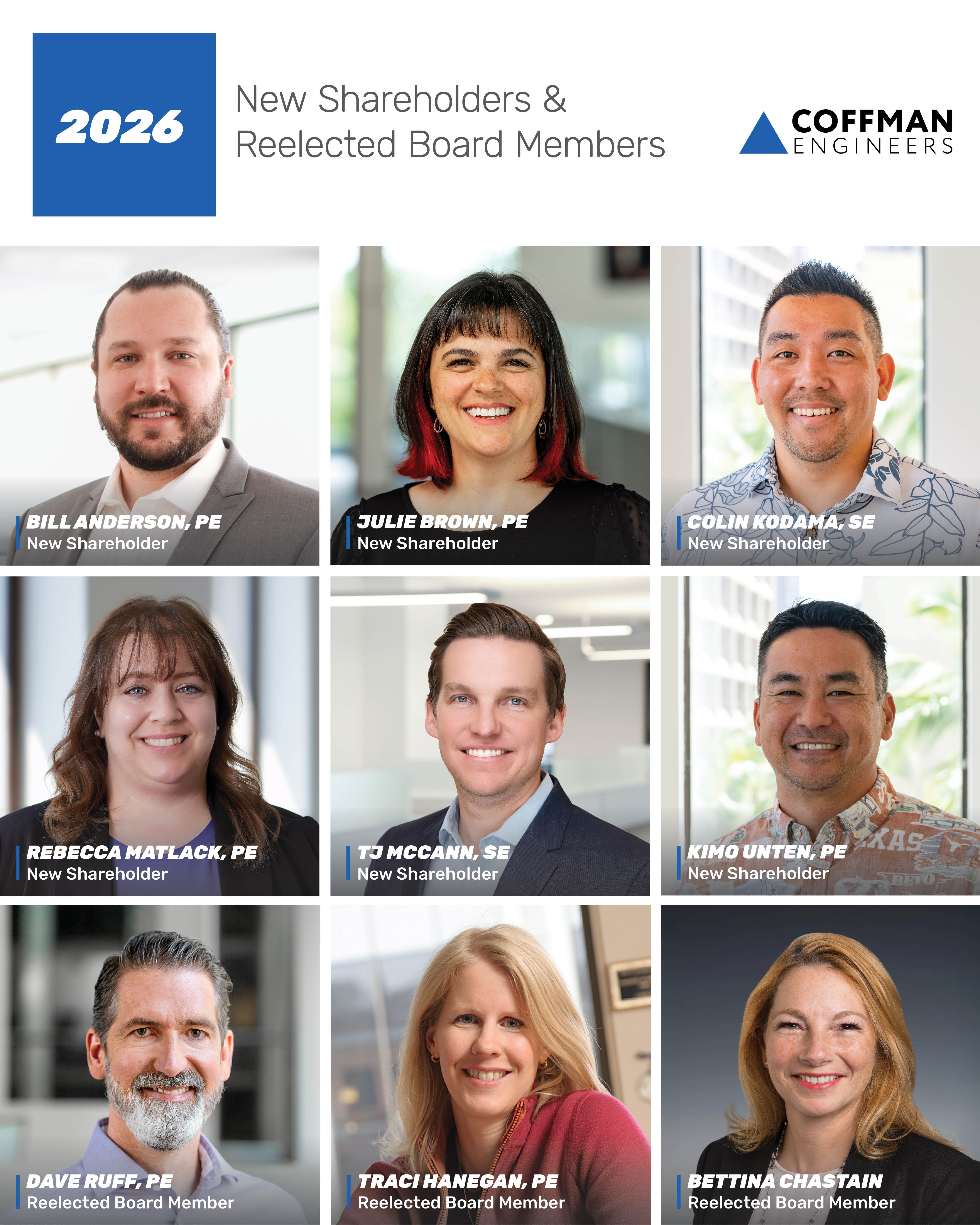 Coffman Engineers Announces Board Elections and New Shareholders
