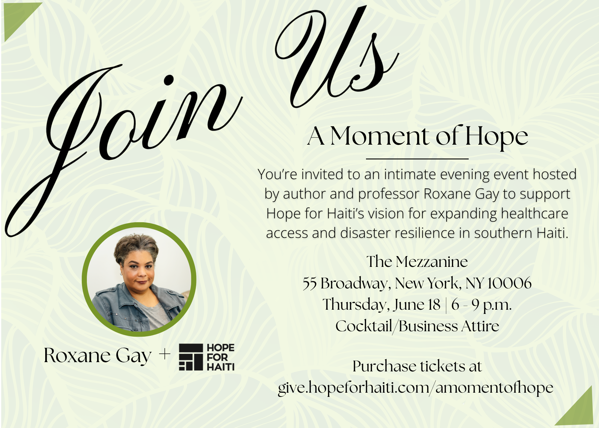 Hope for Haiti Announces "A Moment of Hope" Event in New York City Featuring Roxane Gay