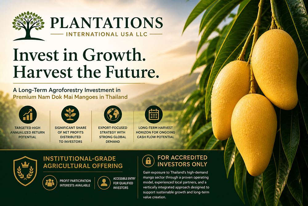 Plantations International USA Introduces Institutional-Grade Agricultural Offering for Accredited Investors