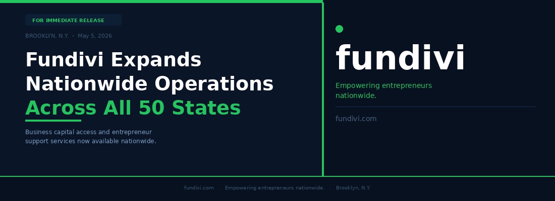 Fundivi Expands Nationwide Operations, Extending Business Capital Access and Entrepreneur Support Services to All 50 States