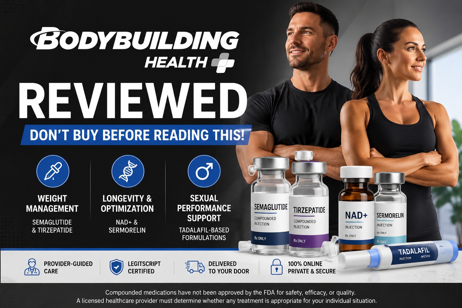 glp 1 provider reviews Bodybuilding Health+ Review 2026: GLP-1, Sermorelin, NAD+ and Tadalafil  Pricing, Provider Structure, and the FDA