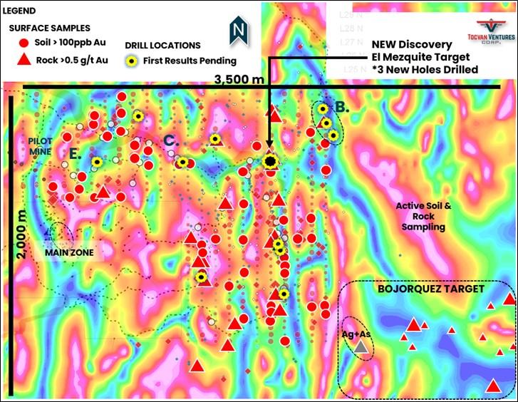 Tocvan Announces New Surface Gold-Silver Results, Outlining New Target 3 Kilometers East of Main Zone at Gran Pilar Gold-Silver Project