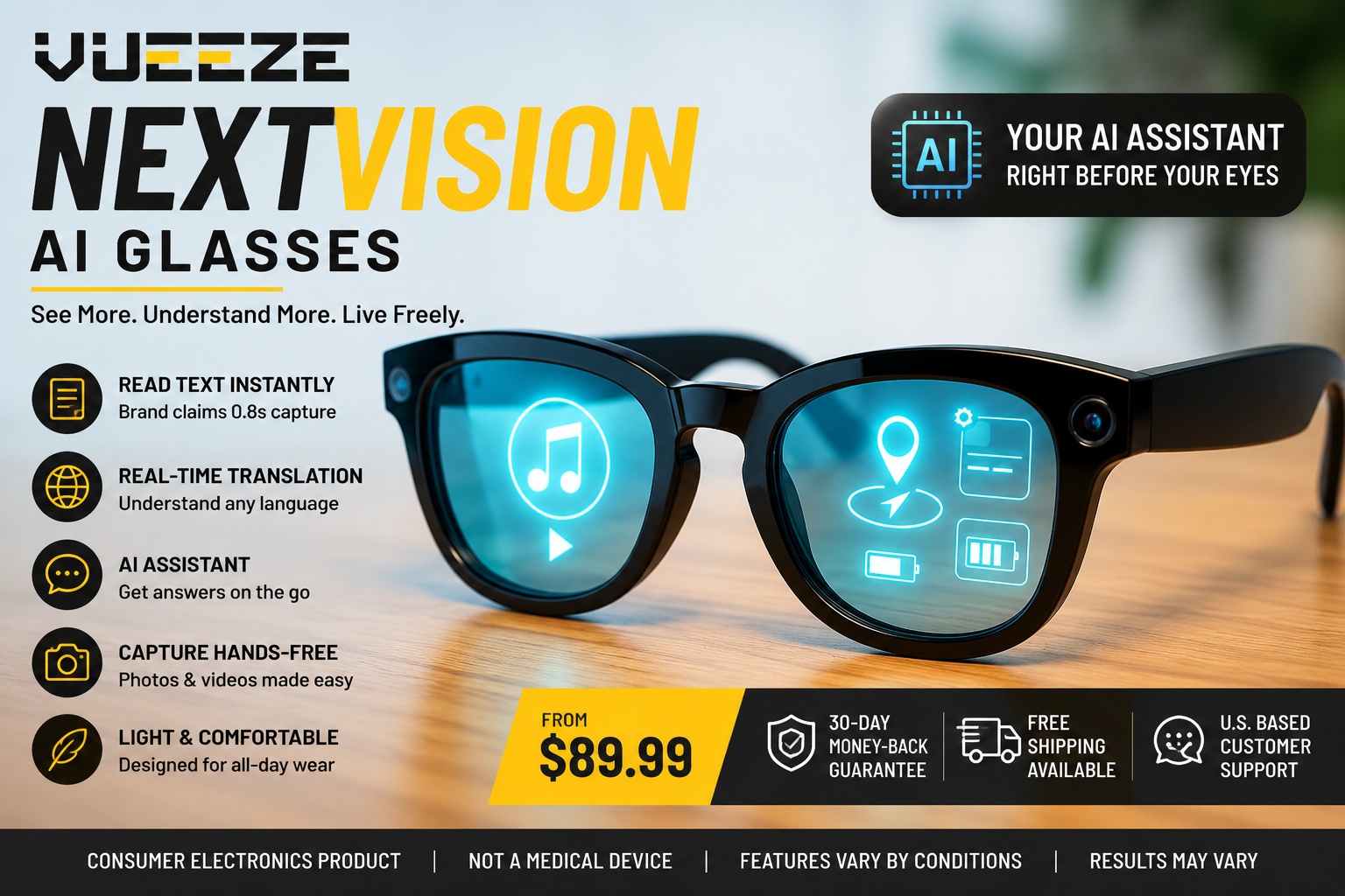 Vueeze NextVision AI Glasses Investigated: Researching AI Smart Eyewear That Sees, Speaks, and Simplifies Your World