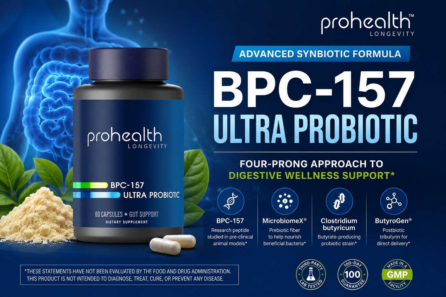 ProHealth BPC-157 Ultra Probiotic Reviewed: Synbiotic Peptide Formula With 500mcg BPC-157, MicrobiomeX(R) & ButyroGen(R) - What the Label Reveals