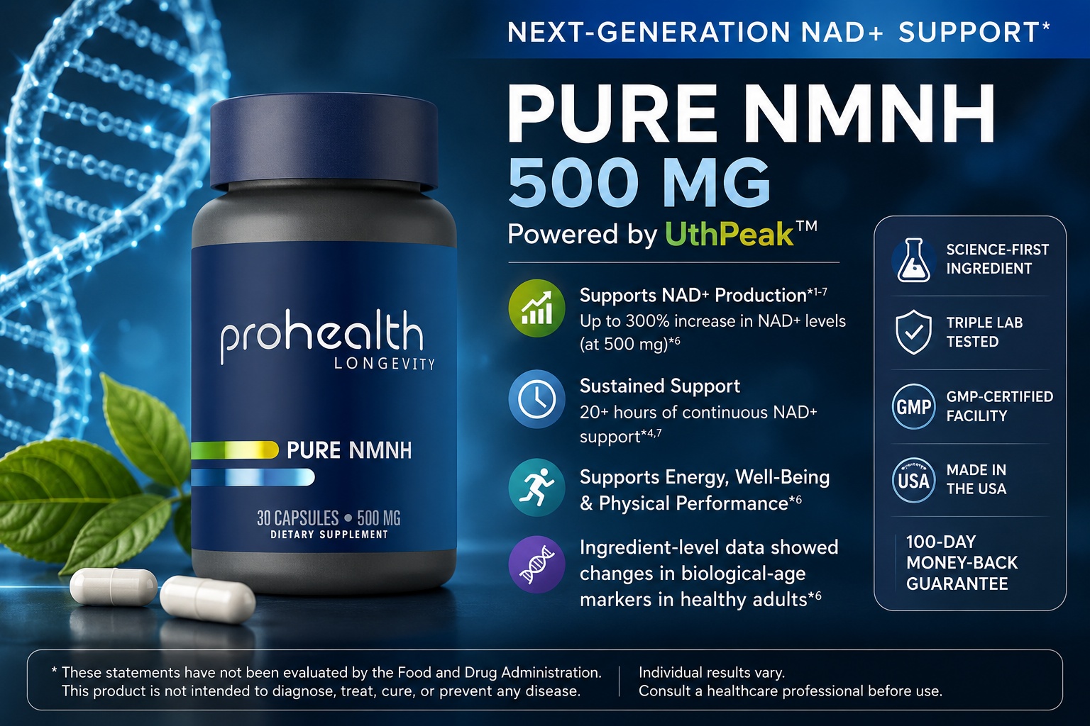 ProHealth Pure NMNH Reviewed: Inside the 500 mg UthPeak Capsule Backed by the First Human Trial for Reduced NMN