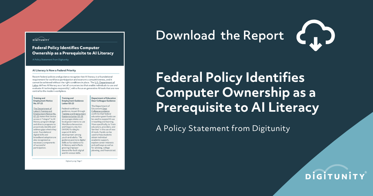 Digitunity Releases Policy Statement Identifying Computer Ownership as a Prerequisite for AI Literacy