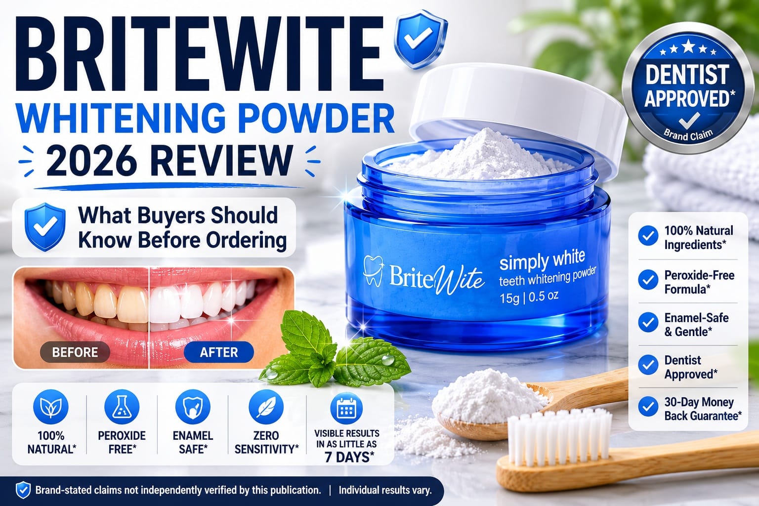 BriteWite Teeth Whitening Powder Review (2026): Is the "Dentist Approved," 100M-View TikTok Powder Actually Worth It - or Marketing Hype to Avoid?