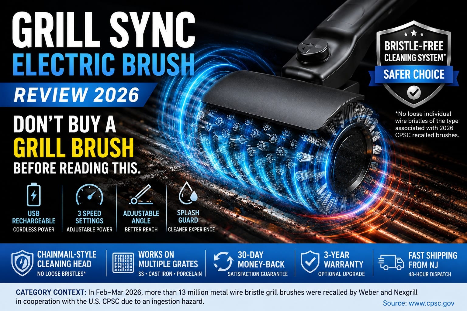 Grill Sync Electric Brush Review 2026 Explores Why Grill Owners Are Comparing Bristle-Free Cleaning Tools After Major Wire Brush Recalls