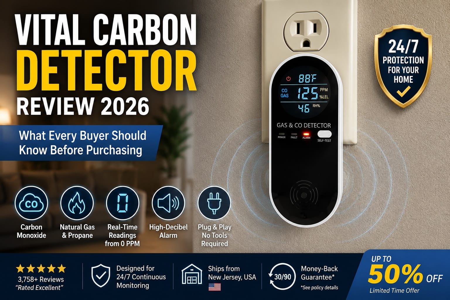Vital Carbon Detector Review 2026 Explores Plug-In CO and Gas Detection for Home Safety Buyers