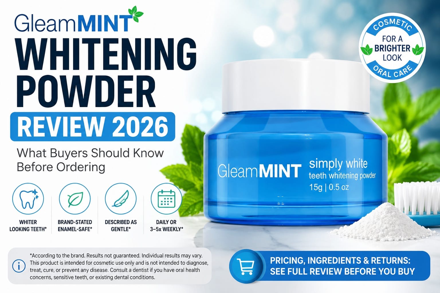 GleamMint Whitening Powder Review 2026: What Buyers Should Know Before Ordering the Cosmetic Teeth Whitening Powder