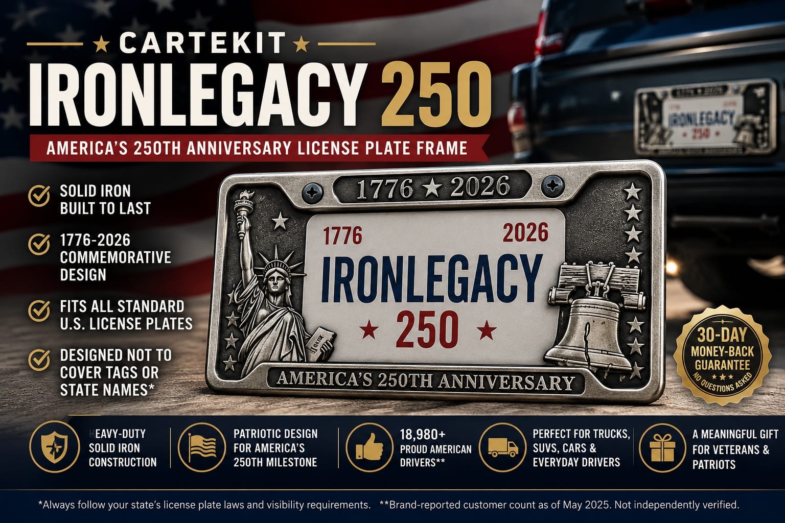Cartekit IronLegacy 250 Review 2026: What Buyers Should Know About the 250th Anniversary License Plate Frame Before July 4th