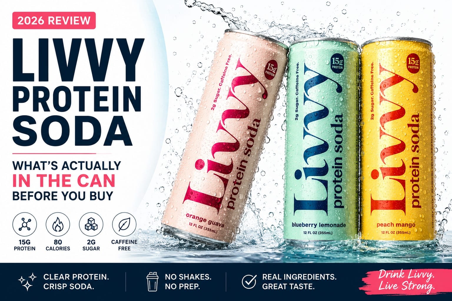 Livvy Protein Soda Review 2026: 15g Clear Protein, Zero Caffeine, No Blender
