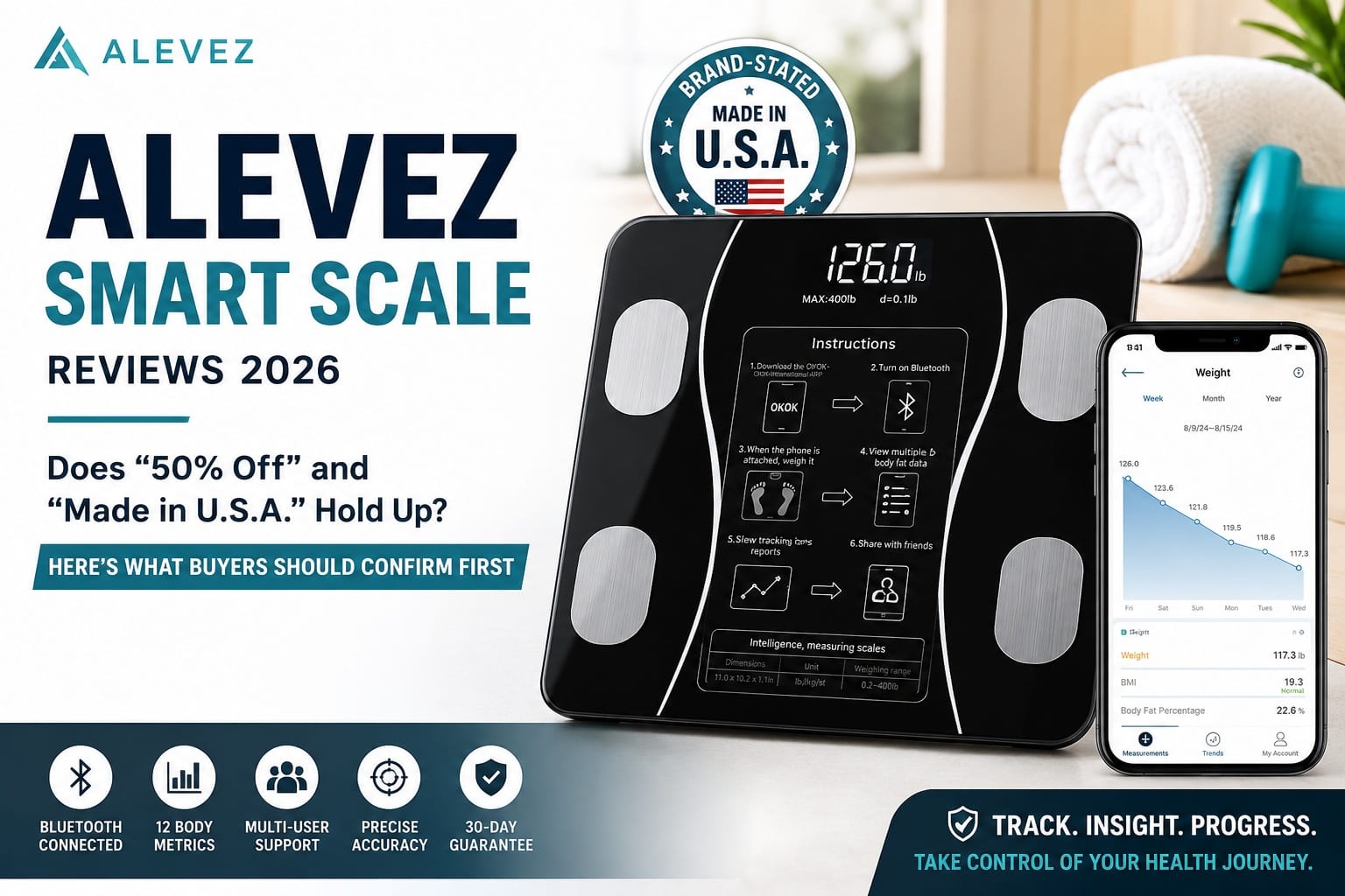 Alevez Smart Scale Review 2026: 12 Body Composition Metrics, How BIA Technology Works, and the Buyer's Verification Guide to Every Claim