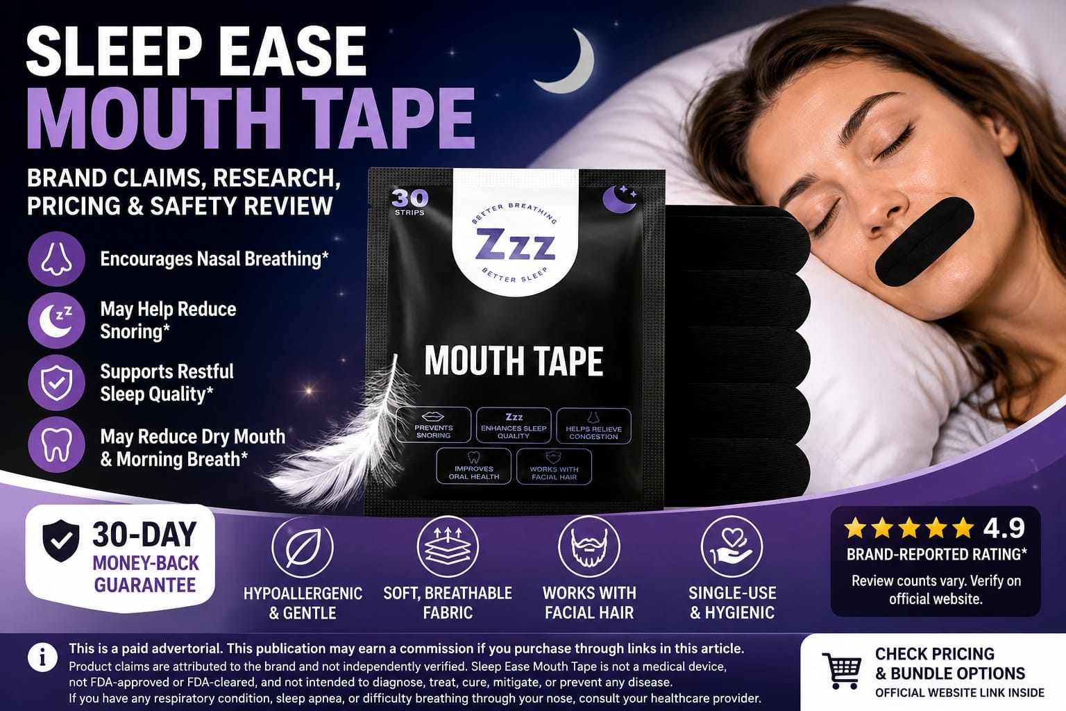Sleep Ease Mouth Tape Review 2026: Snoring, Dry Mouth, Mouth Breathing - Pricing, Safety Notes, and Who Should Skip It