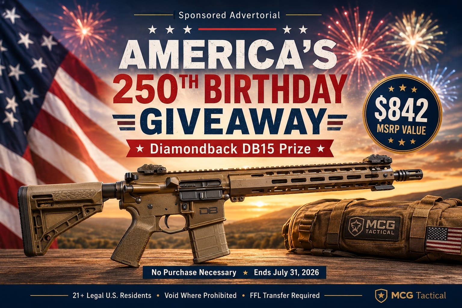 MCG Tactical America's 250th Birthday Giveaway 2026 Update: DB15 Rules, Eligibility, and FFL Details to Review Before July 31
