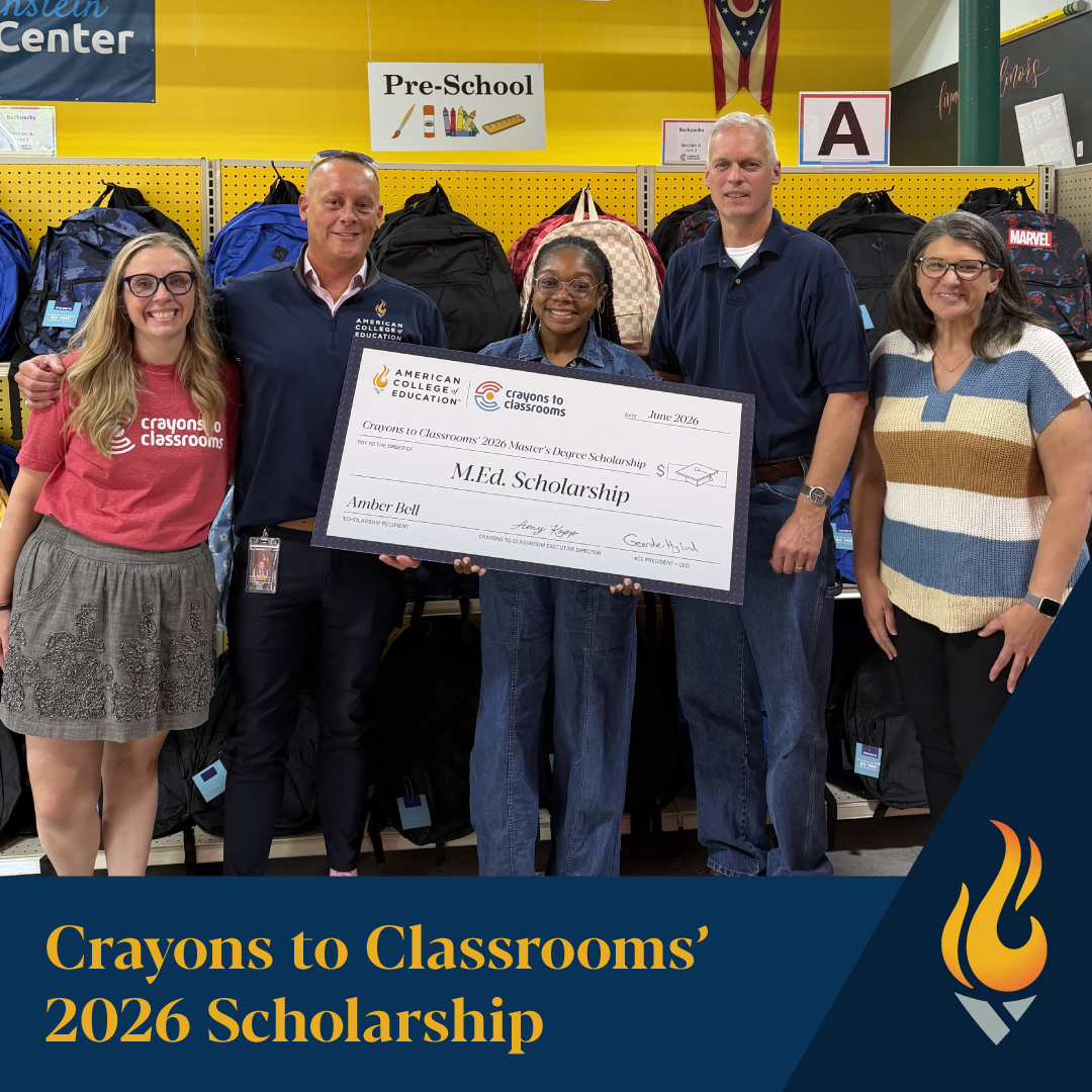 American College of Education and Crayons to Classrooms Award Full Master's Degree Scholarship to Ohio Teacher