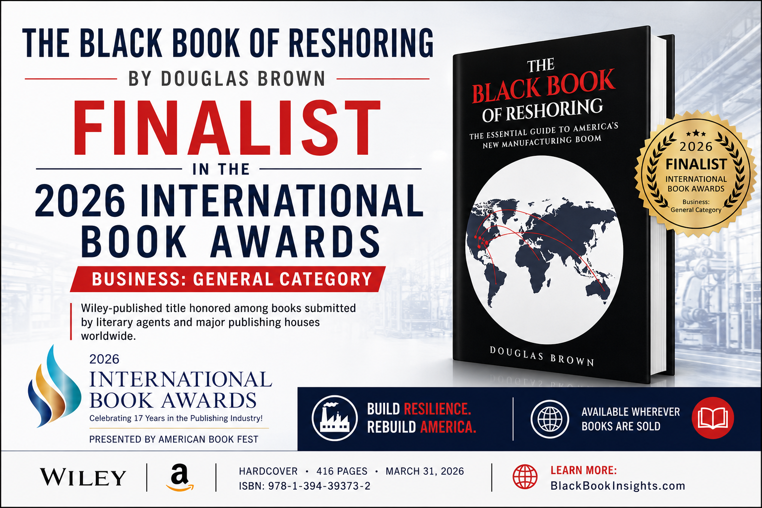 The Black Book of Reshoring by Douglas Brown Named Finalist in 2026 International Book Awards Business Category