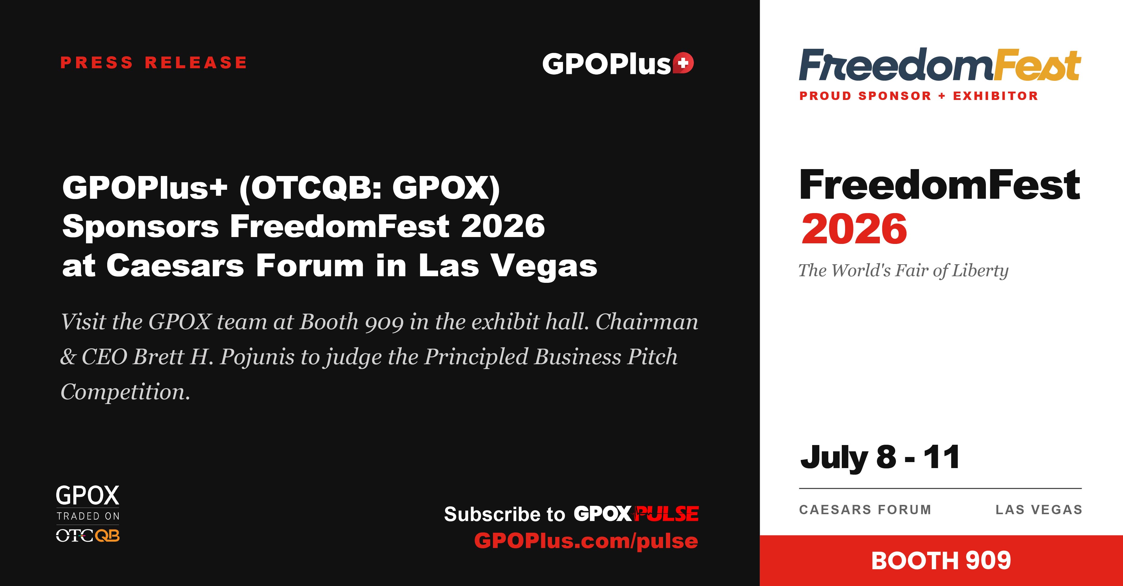 GPOPlus+ (OTCQB:GPOX) Sponsors FreedomFest 2026, July 8-11 in Las Vegas