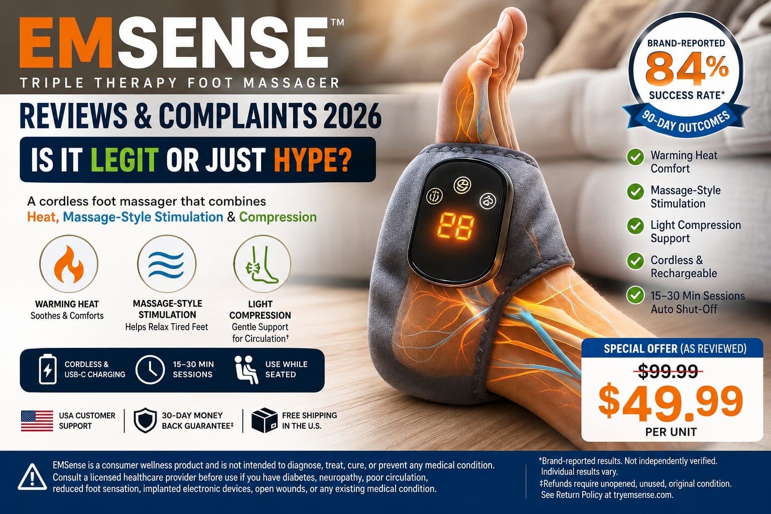 EMSense EMS Massager Reviews and Complaints 2026: Is the "Triple Therapy" Foot Massager Legit or Just Hype?