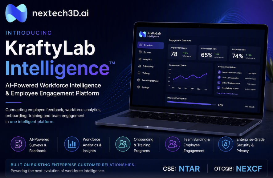 Nextech3D.ai Launches KraftyLab Intelligence(TM), an AI-Powered Workforce Intelligence and Employee Engagement Platform