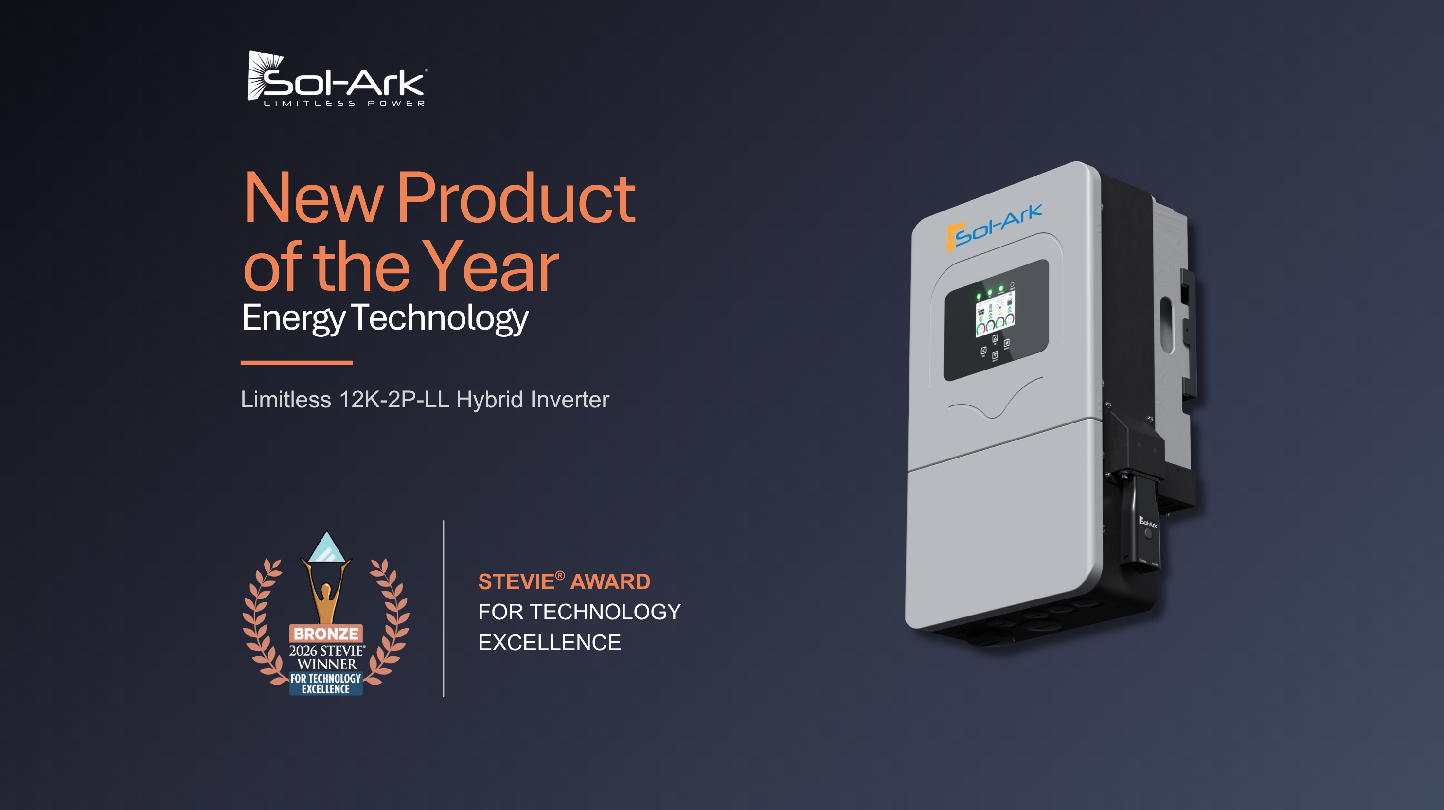 Sol-Ark's Limitless(R) 12K Hybrid Inverter Wins Bronze Stevie(R) Award for Energy Technology Excellence