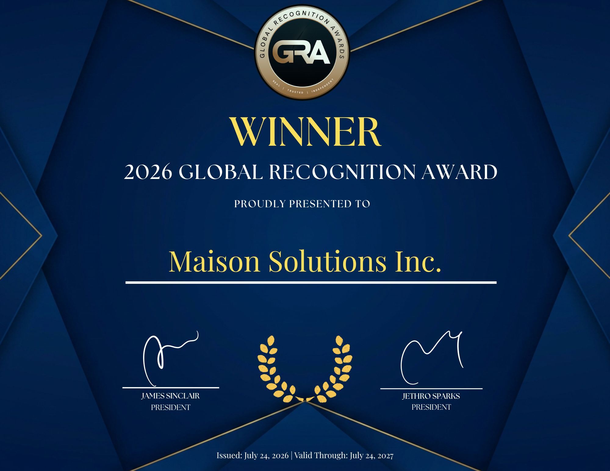 Maison Solutions Inc. Receives 2026 Global Recognition Award in Innovation Category