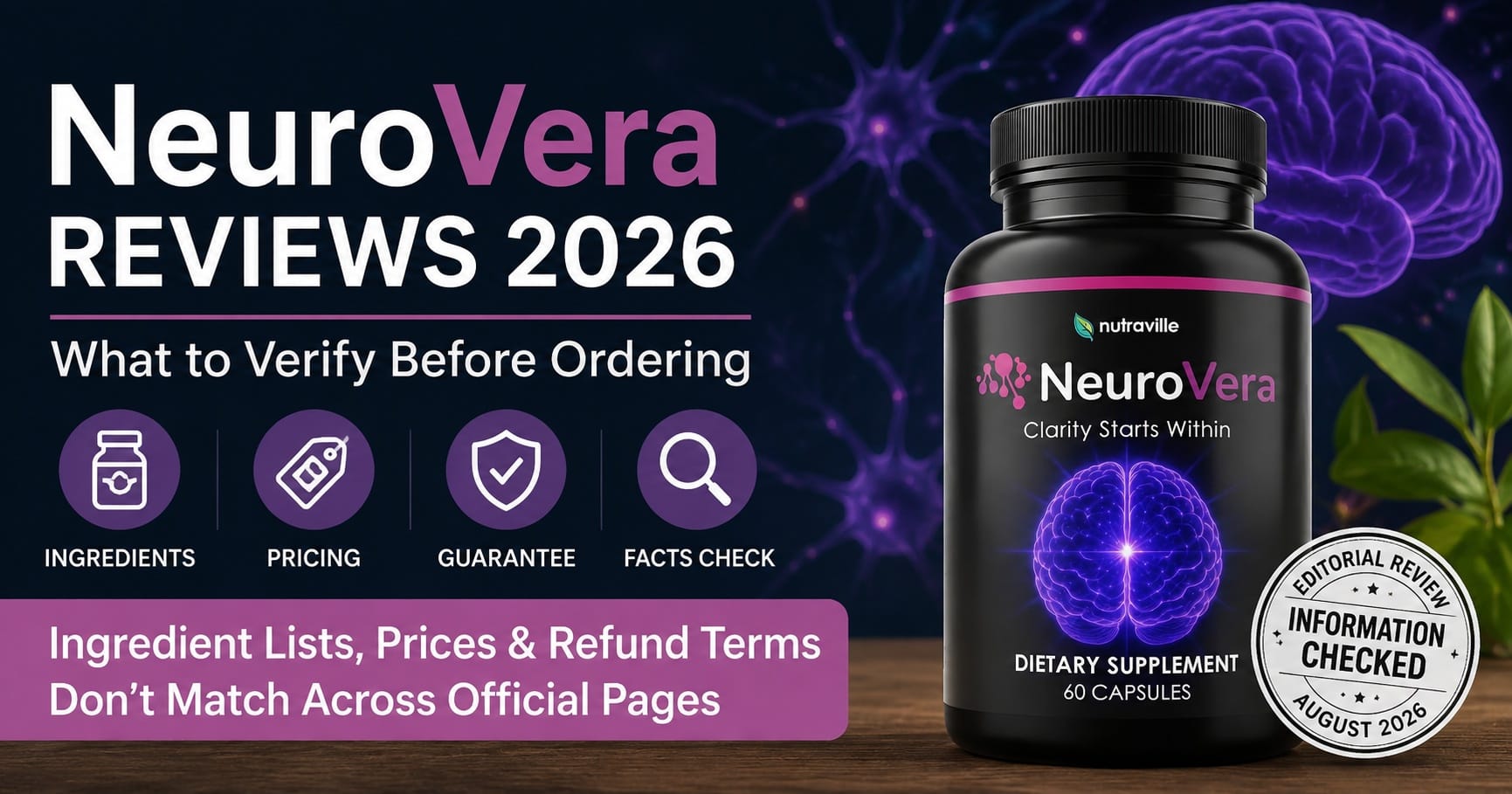 NeuroVera Reviews: Ingredient, Pricing, and Guarantee Conflicts Explained