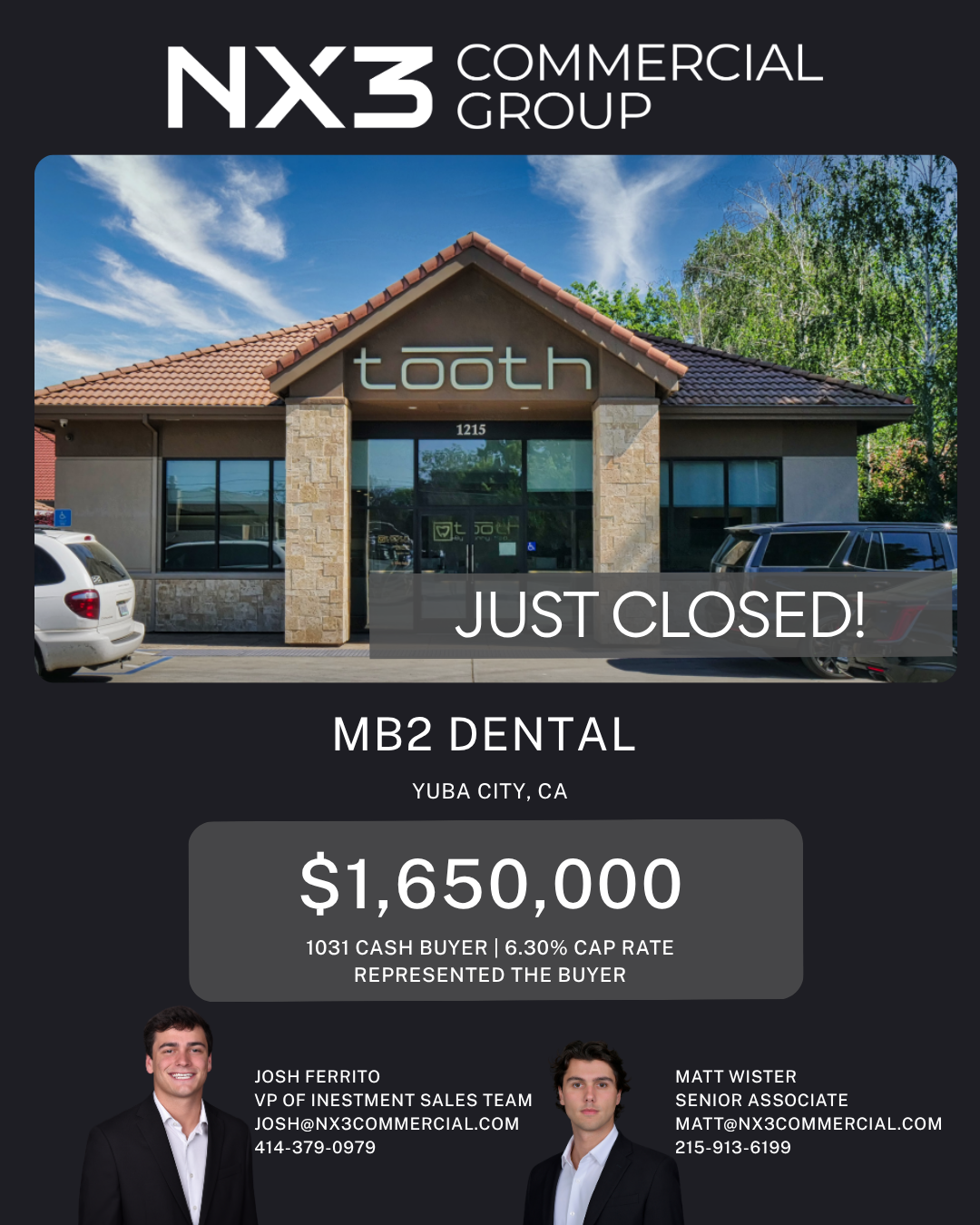 NX3 Commercial Group Closes MB2 Dental Net Lease Sale in Yuba City, CA - 14 Days from LOI to Close