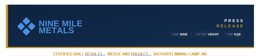 Nine Mile Metals DDH Wd-26-14 Intersects 5.09% Cu-Eq Over 14.15m Including 6.35% Cu-Eq Over 9m and 7.45% Cu-Eq Over 6m