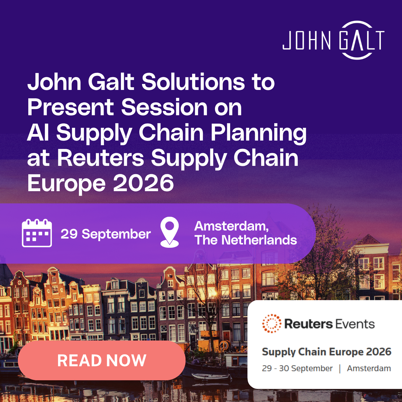 John Galt Solutions to Present Interactive Session on AI-Driven Supply Chain Planning at Reuters Supply Chain Europe 2026