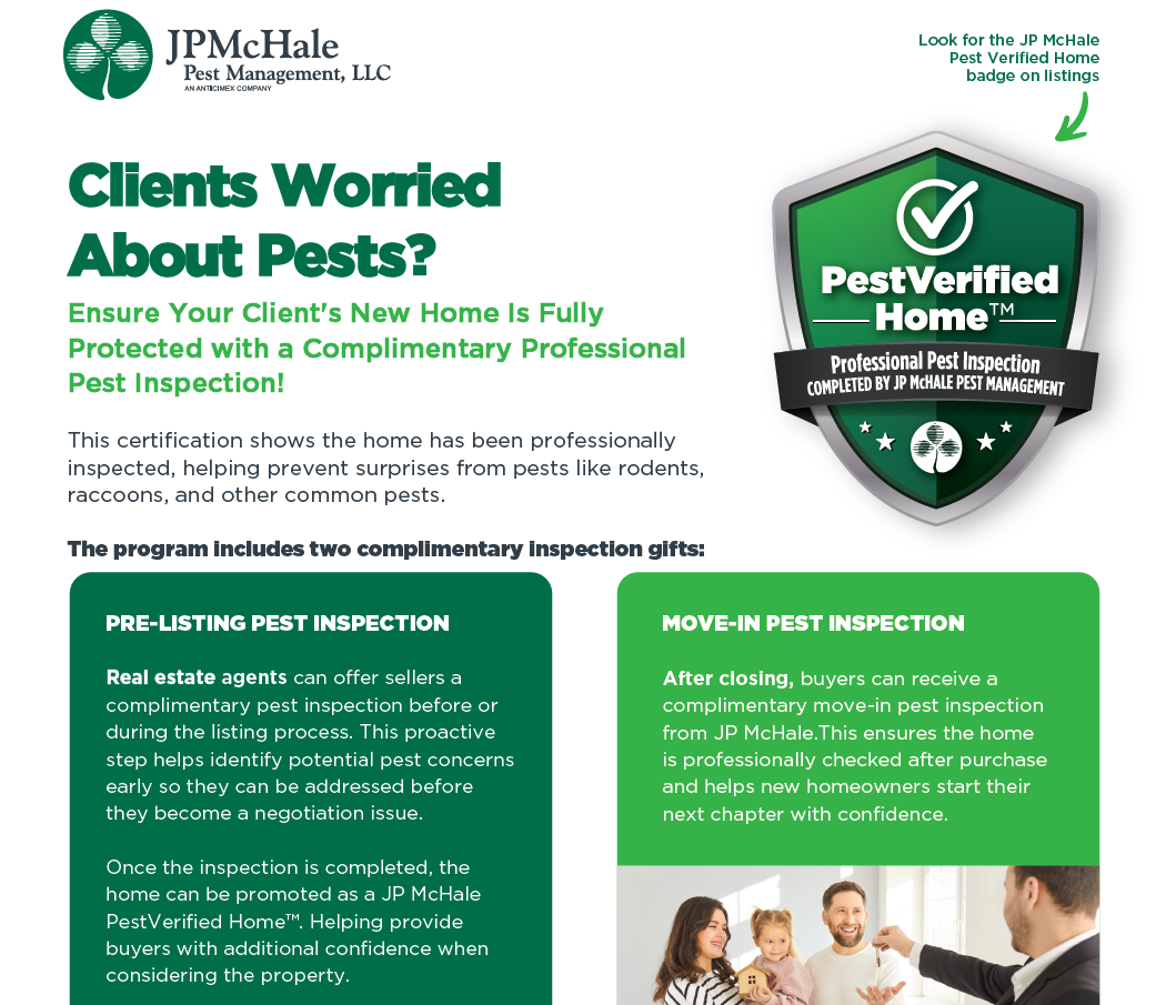JP McHale Pest Management Launches PestVerified Home Buying & Selling Program for Homebuyers, Sellers and Real Estate Professionals