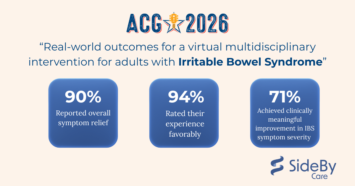New Real-World Data at ACG 2026: 90% of Adults with IBS Reported Symptom Relief After Completing SideBy Care's Virtual Multidisciplinary Program