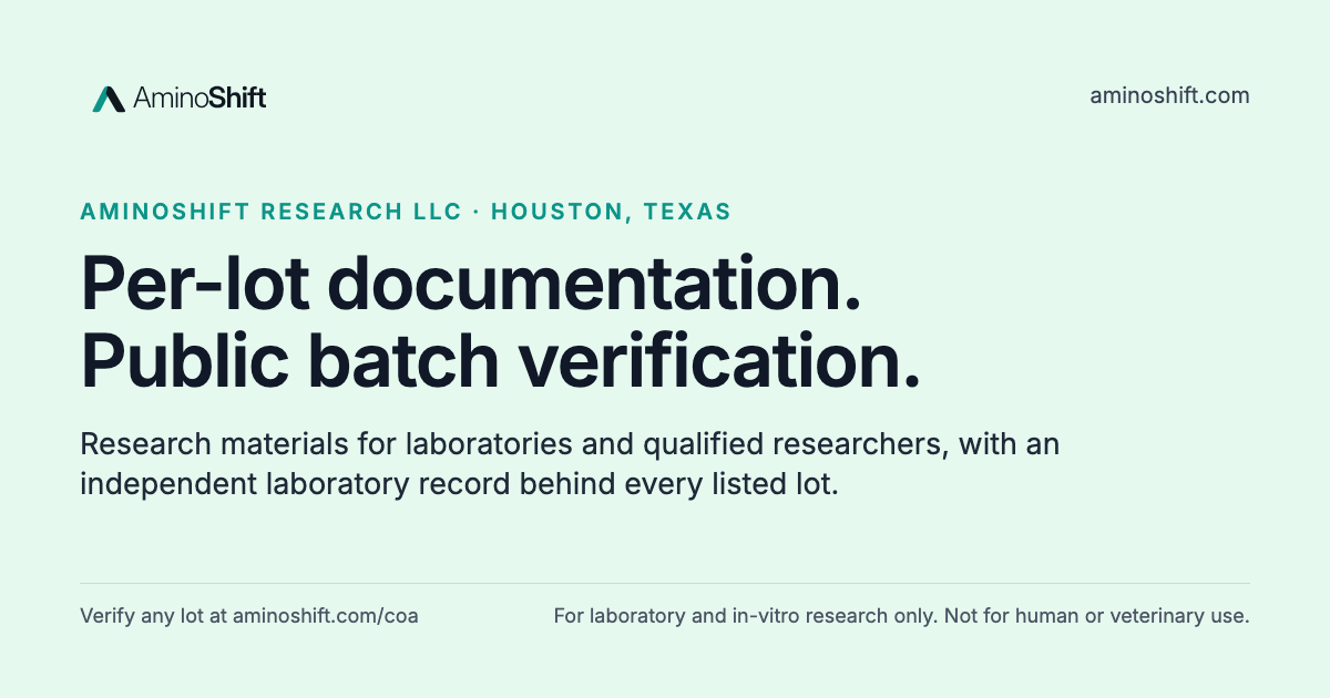 AminoShift Research LLC Launches Research-Materials Platform with Per-Lot Documentation and Public Batch Verification
