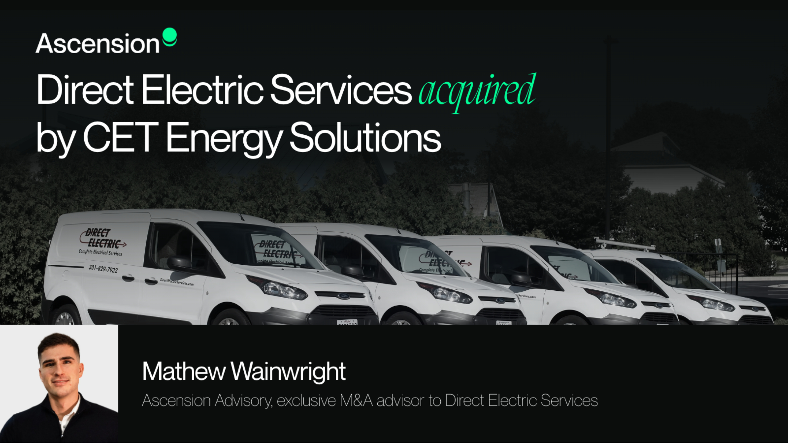 Ascension Advisory Advises Direct Electric Services on Its Sale to CET Energy Solutions, a Broad Sky Partners Portfolio Company