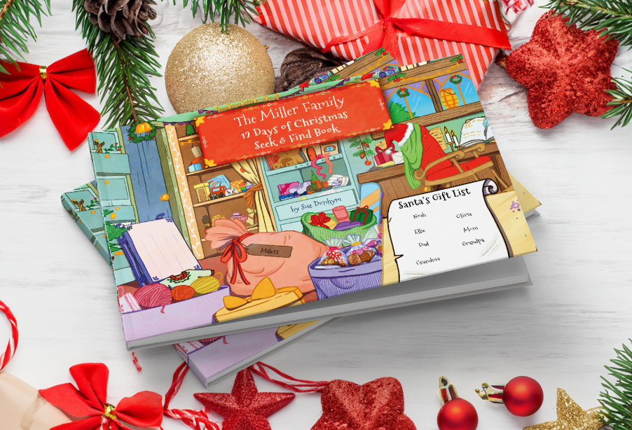 The Latest Personalized Christmas Book from Manimal Tales takes the Whole Family on a Screen Free Adventure: "My Family’s 12 Days of Family Christmas Seek and Find Book!"