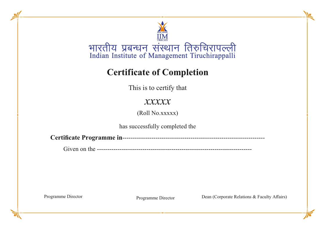 Accelerated Senior Management Programme Certificate - IIM Tiruchirappalli