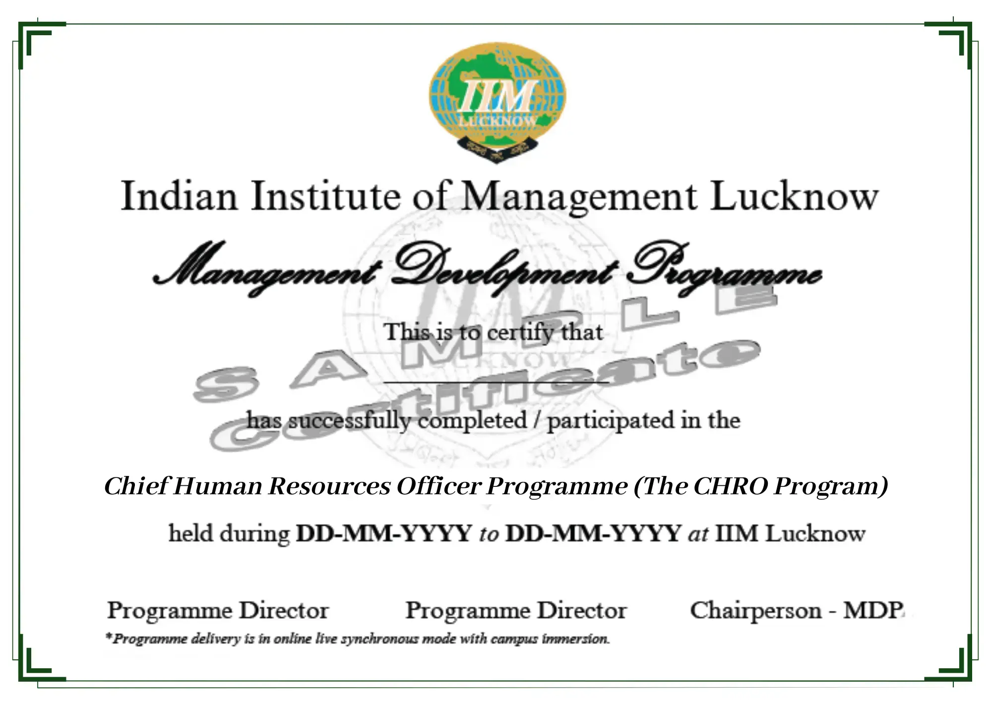Chief Human Resources Officer Programme (The CHRO Program) Certificate - IIM Lucknow