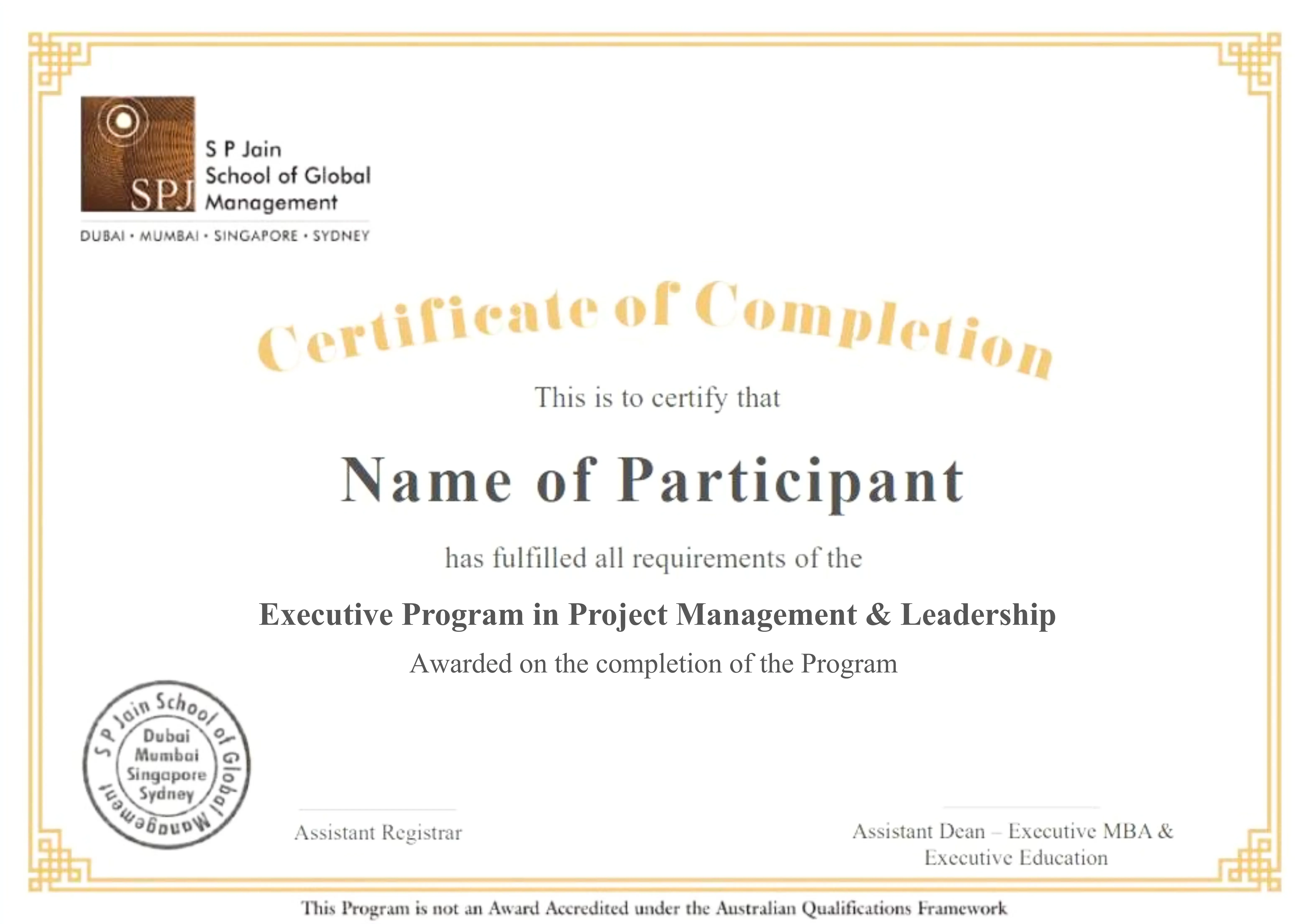 Executive Program in Strategic Project Management & Leadership Certificate - SP Jain School of Global Management