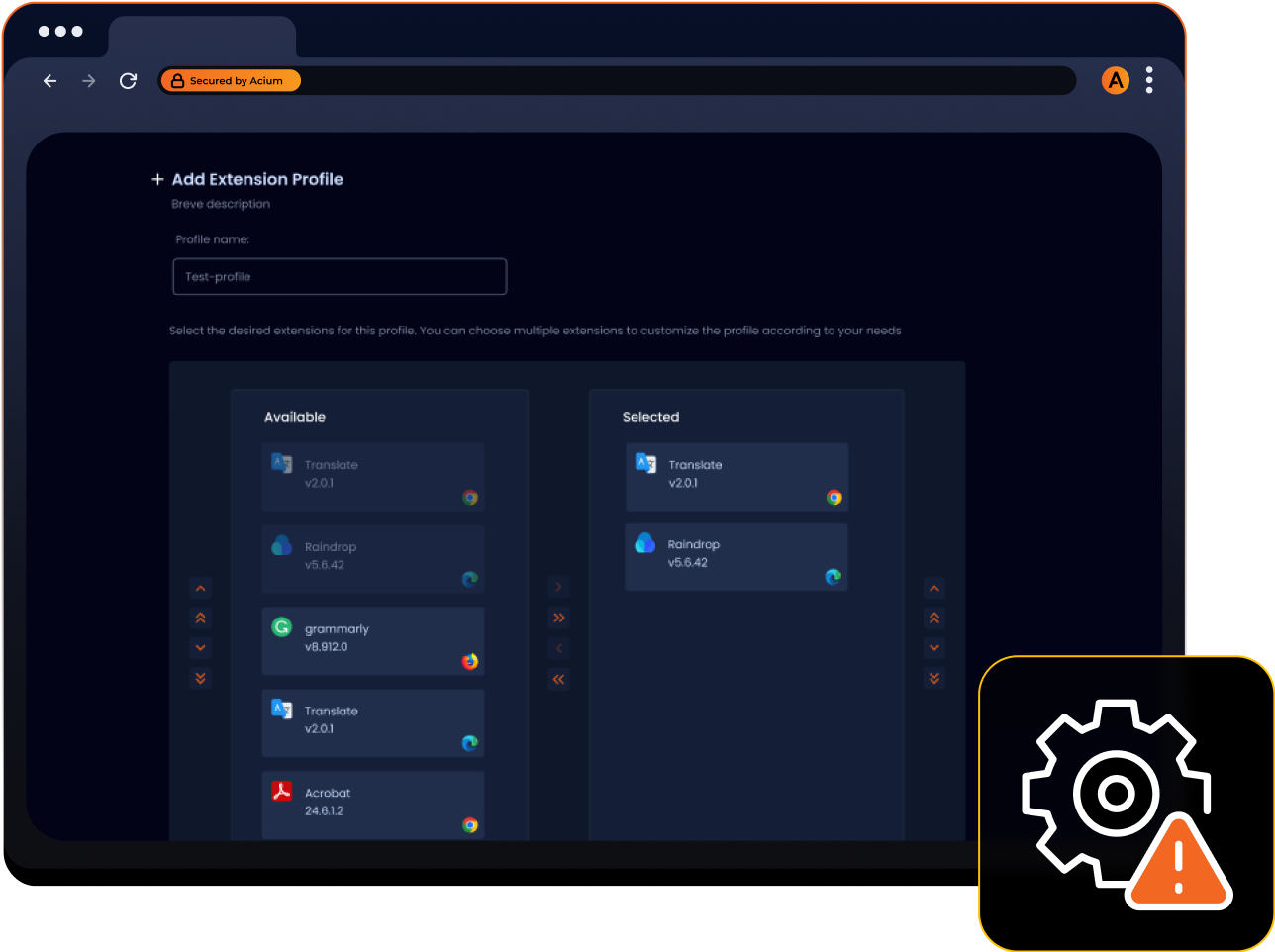 Browser dashboard highlighting extension risk management insights