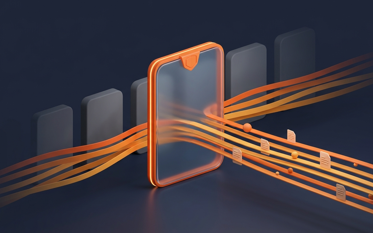 The browser as the new endpoint: streams of work flow through one glowing shielded pane and emerge organized, bypassing a row of dark legacy endpoints