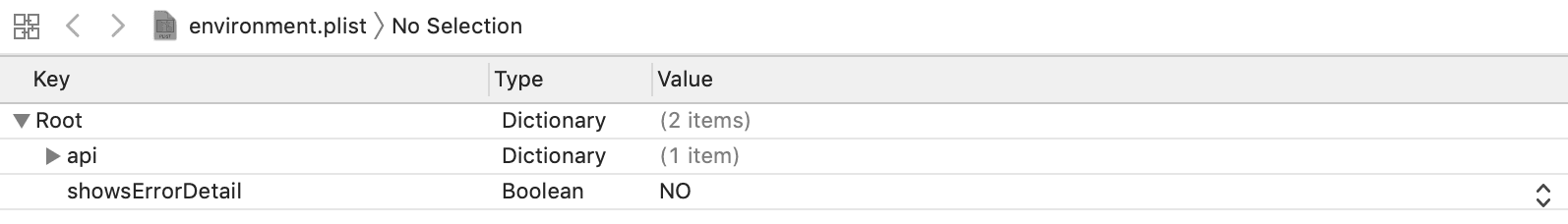 screenshot of environment.plist