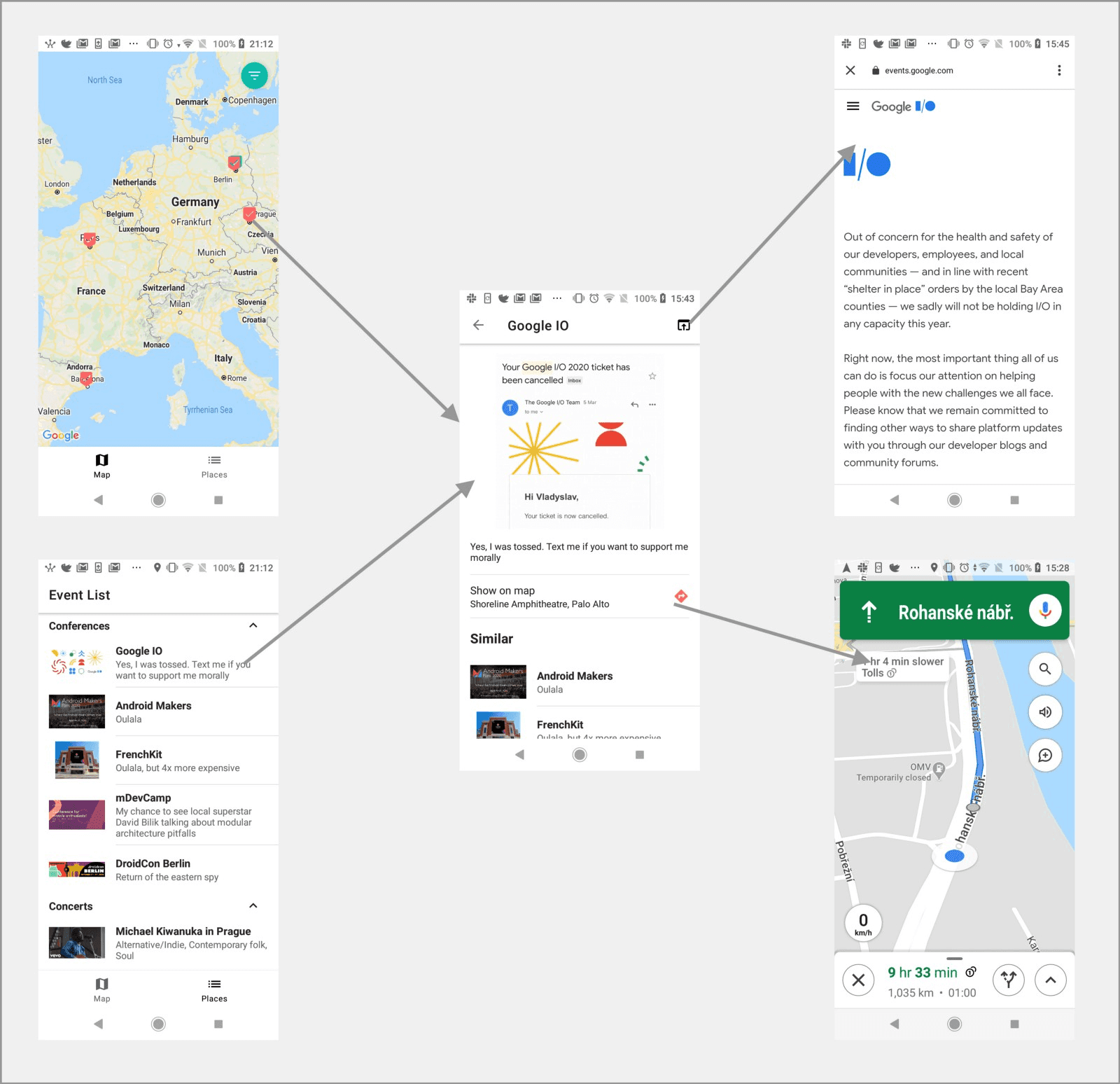 Map and events feature as part of navigation in multi-module project